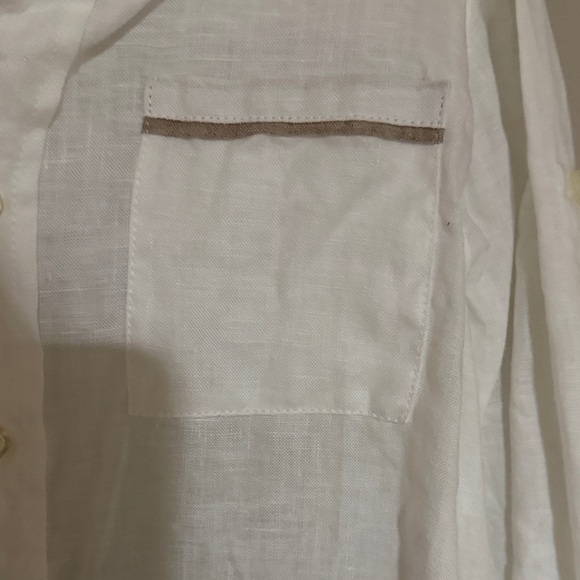 White and Tan Boys Linen Shirt - Picture 3 of 4